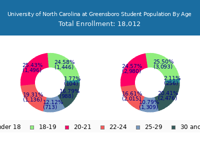 University of North Carolina at Greensboro 2025 Student Population Age Diversity Pie chart