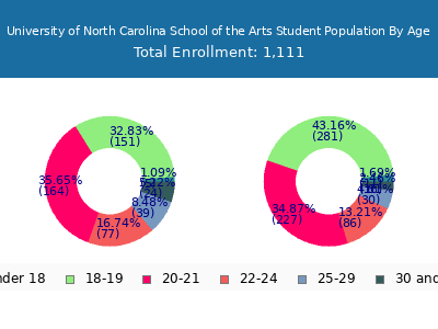 University of North Carolina School of the Arts 2025 Student Population Age Diversity Pie chart