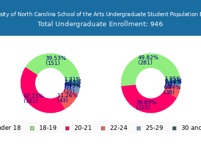 University of North Carolina School of the Arts 2025 Undergraduate Enrollment Age Diversity Pie chart