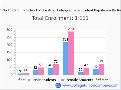 University of North Carolina School of the Arts 2025 Undergraduate Enrollment by Gender and Race chart