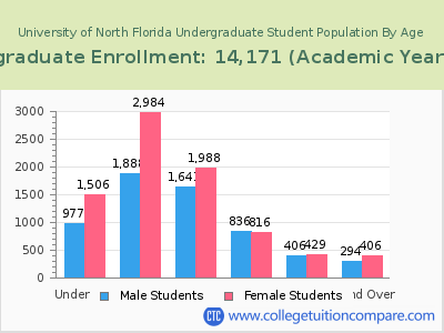 University of North Florida 2023 Undergraduate Enrollment by Age chart