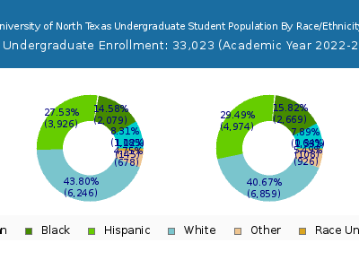 University of North Texas 2023 Undergraduate Enrollment by Gender and Race chart