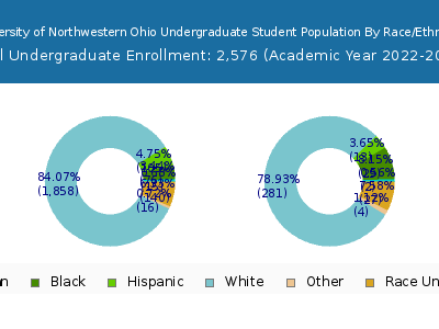 University of Northwestern Ohio 2023 Undergraduate Enrollment by Gender and Race chart