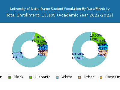 University of Notre Dame 2023 Student Population by Gender and Race chart