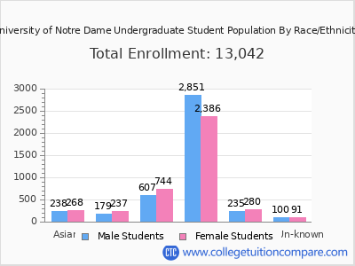 University of Notre Dame 2025 Undergraduate Enrollment by Gender and Race chart