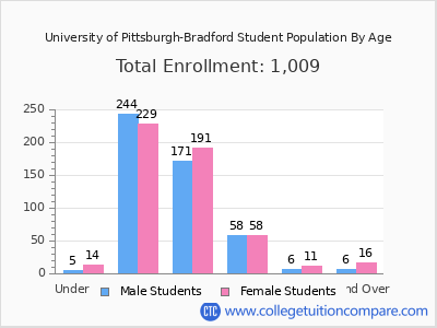 University of Pittsburgh-Bradford 2025 Student Population by Age chart