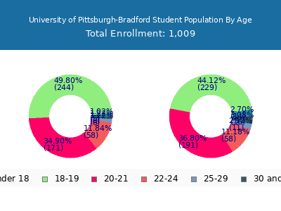University of Pittsburgh-Bradford 2025 Student Population Age Diversity Pie chart