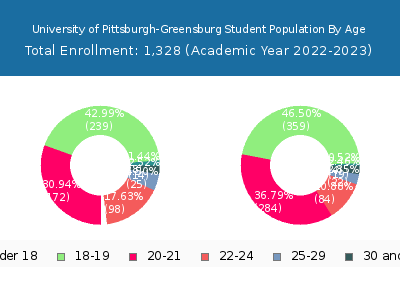 University of Pittsburgh-Greensburg 2023 Student Population Age Diversity Pie chart