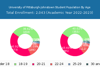 University of Pittsburgh-Johnstown 2023 Student Population Age Diversity Pie chart