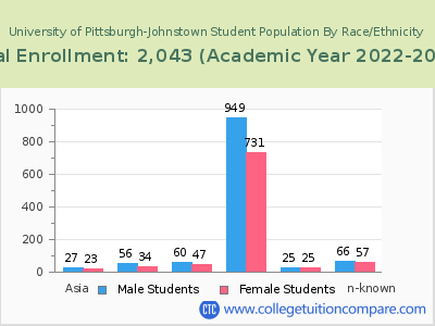 University of Pittsburgh-Johnstown 2023 Student Population by Gender and Race chart