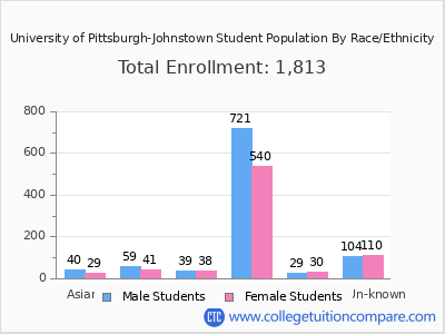 University of Pittsburgh-Johnstown 2025 Student Population by Gender and Race chart