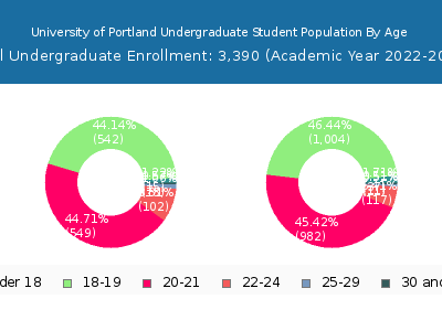 University of Portland 2023 Undergraduate Enrollment Age Diversity Pie chart