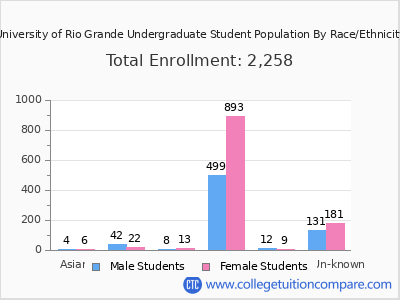 University of Rio Grande 2025 Undergraduate Enrollment by Gender and Race chart