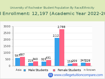 University of Rochester 2023 Student Population by Gender and Race chart