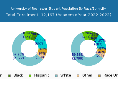 University of Rochester 2023 Student Population by Gender and Race chart
