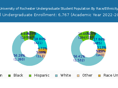 University of Rochester 2023 Undergraduate Enrollment by Gender and Race chart