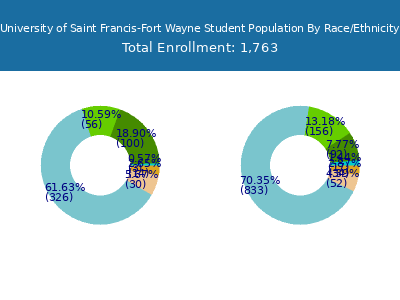 University of Saint Francis-Fort Wayne 2025 Student Population by Gender and Race chart