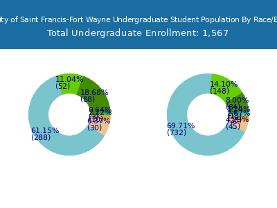 University of Saint Francis-Fort Wayne 2025 Undergraduate Enrollment by Gender and Race chart