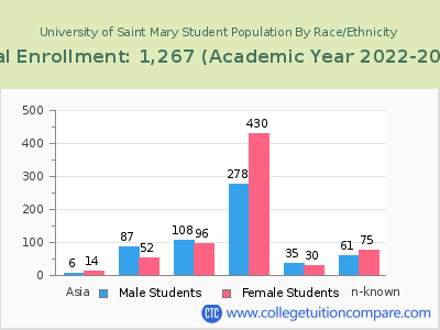 University of Saint Mary 2023 Student Population by Gender and Race chart