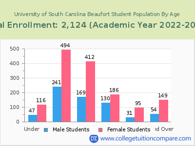 University of South Carolina Beaufort 2023 Student Population by Age chart