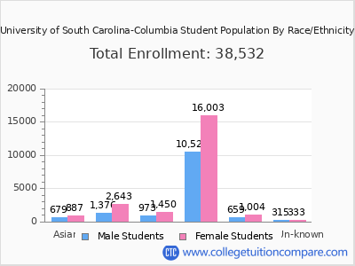 University of South Carolina-Columbia 2025 Student Population by Gender and Race chart