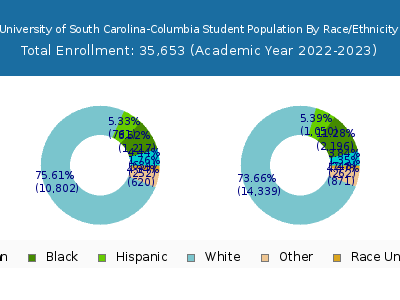 University of South Carolina-Columbia 2023 Student Population by Gender and Race chart