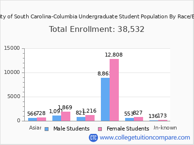 University of South Carolina-Columbia 2025 Undergraduate Enrollment by Gender and Race chart