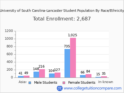 University of South Carolina-Lancaster 2025 Student Population by Gender and Race chart