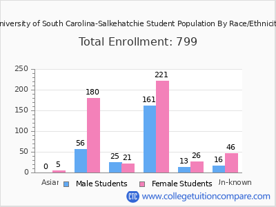 University of South Carolina-Salkehatchie 2025 Student Population by Gender and Race chart