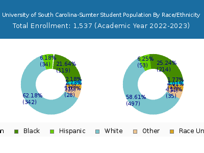 University of South Carolina-Sumter 2023 Student Population by Gender and Race chart