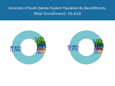 University of South Dakota 2025 Student Population by Gender and Race chart