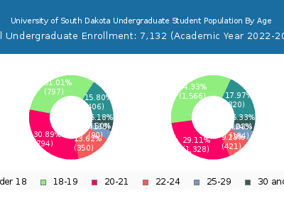 University of South Dakota 2023 Undergraduate Enrollment Age Diversity Pie chart