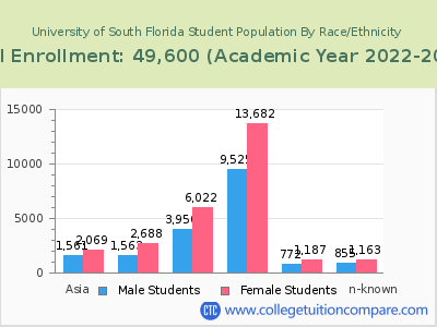 University of South Florida 2023 Student Population by Gender and Race chart