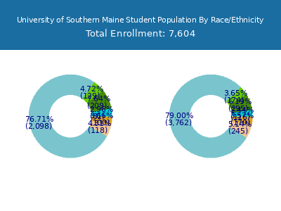 University of Southern Maine 2025 Student Population by Gender and Race chart