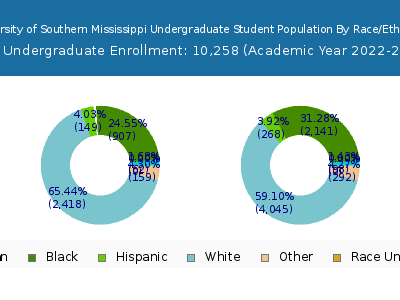 University of Southern Mississippi 2023 Undergraduate Enrollment by Gender and Race chart