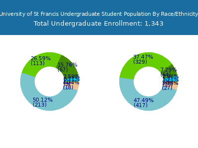 University of St Francis 2025 Undergraduate Enrollment by Gender and Race chart