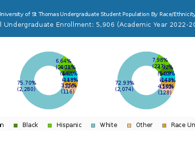 University of St Thomas 2023 Undergraduate Enrollment by Gender and Race chart