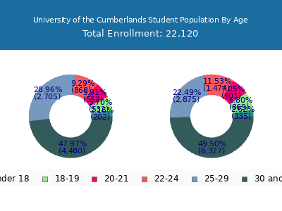 University of the Cumberlands 2025 Student Population Age Diversity Pie chart