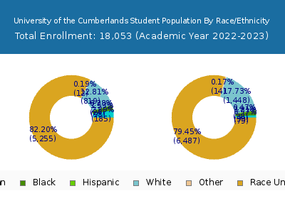 University of the Cumberlands 2023 Student Population by Gender and Race chart