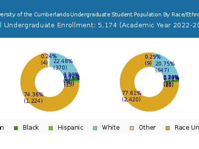University of the Cumberlands 2023 Undergraduate Enrollment by Gender and Race chart
