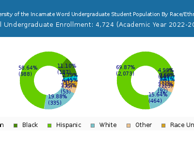 University of the Incarnate Word 2023 Undergraduate Enrollment by Gender and Race chart