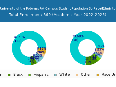 University of the Potomac-VA Campus 2023 Student Population by Gender and Race chart