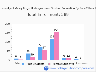 University of Valley Forge 2025 Undergraduate Enrollment by Gender and Race chart