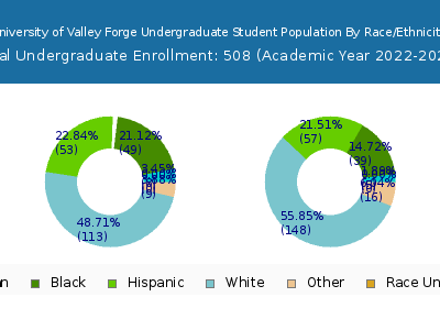 University of Valley Forge 2023 Undergraduate Enrollment by Gender and Race chart