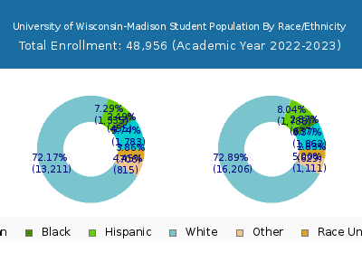University of Wisconsin-Madison 2023 Student Population by Gender and Race chart