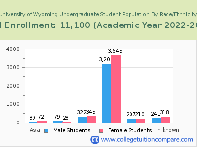 University of Wyoming 2023 Undergraduate Enrollment by Gender and Race chart