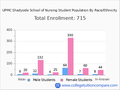 UPMC Shadyside School of Nursing 2025 Student Population by Gender and Race chart