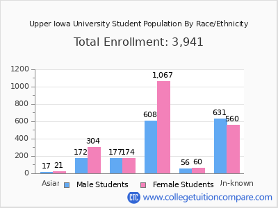 Upper Iowa University 2025 Student Population by Gender and Race chart