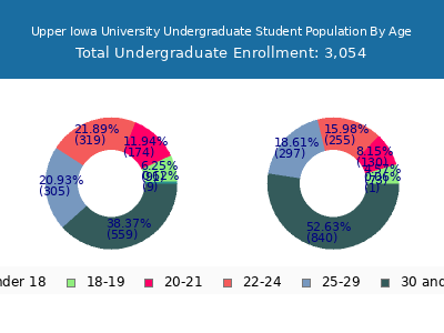 Upper Iowa University 2025 Undergraduate Enrollment Age Diversity Pie chart