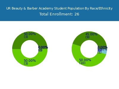 UR Beauty & Barber Academy 2025 Student Population by Gender and Race chart